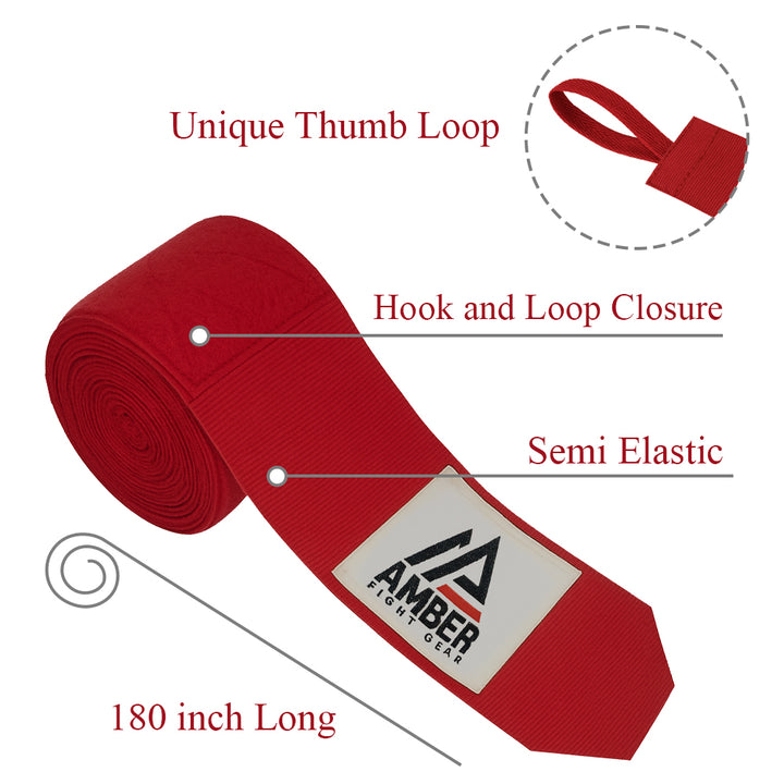 Amber Fight Gear Semi Elastic Professional Hand Wraps with Hook and Loop Closure for Boxing Kickboxing Muay Thai MMA for Men and Women