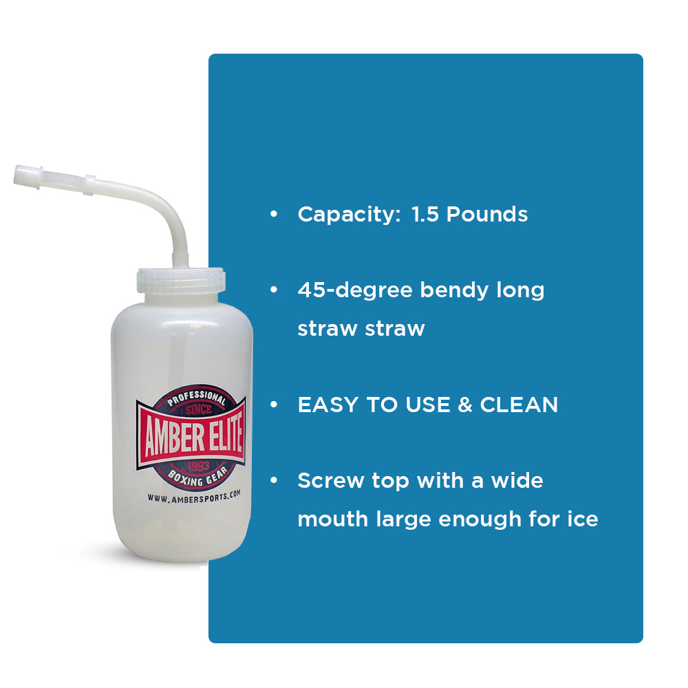 Amber Fight Gear Pro Style Water Clear Bottle with Long Curved Straw Clear 24oz Ideal for Gym Yoga Sports Boxing Lacrosse Football Hockey Cycling &amp; Outdoors