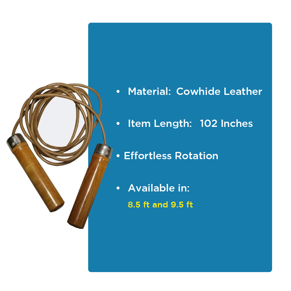 Cowhide Leather Jump Rope with Wooden Handles &amp; Bearings, Adjustable Length for Personalized Fitness, Perfect for Boxing, and Agility Training, Portable for Indoor &amp; Outdoor Use, 8.5ft