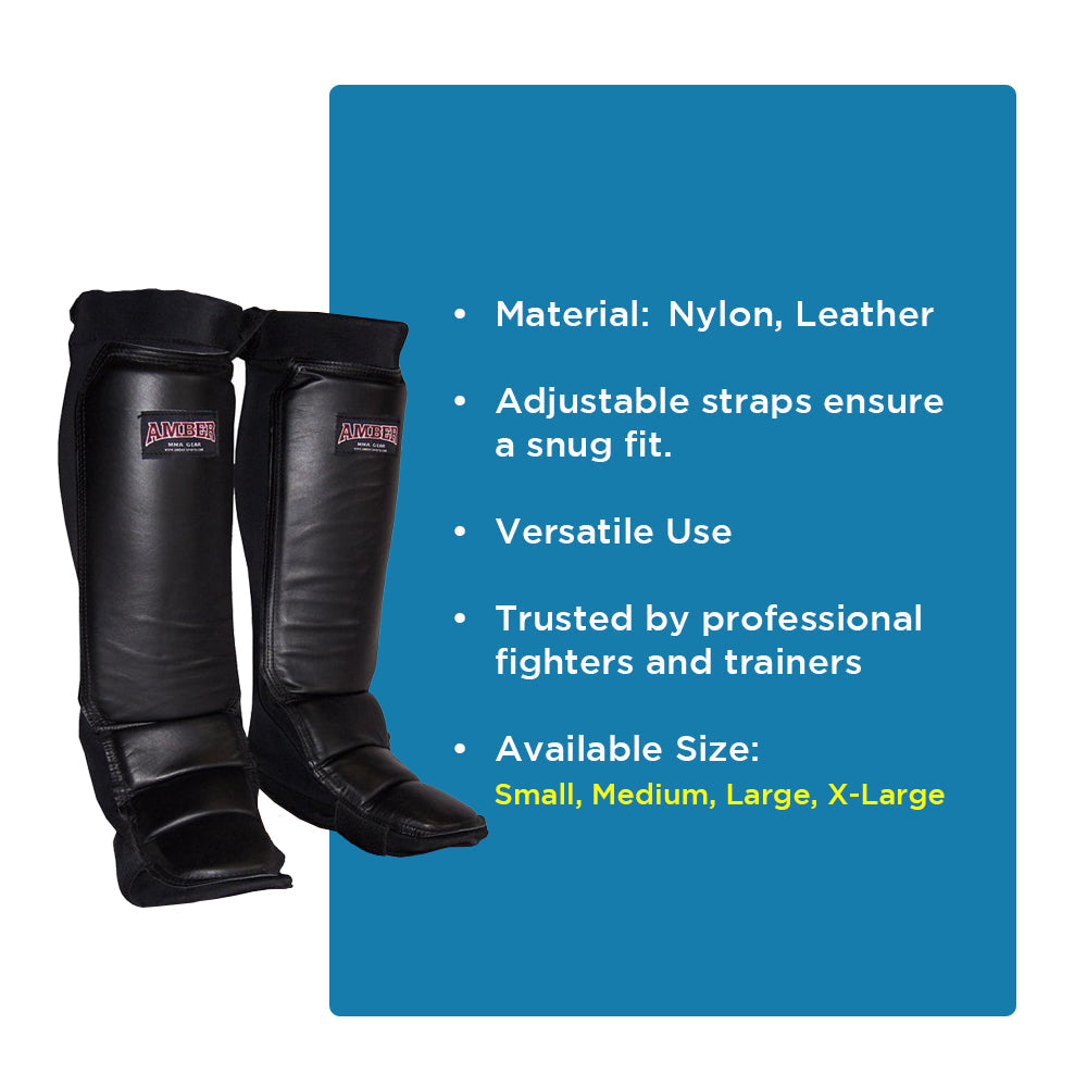 Ultimate MMA Shin &amp; Instep Protector, Durable Nylon with Reinforced Leather Face, Adjustable Straps for Comfortable Fit, Medium
