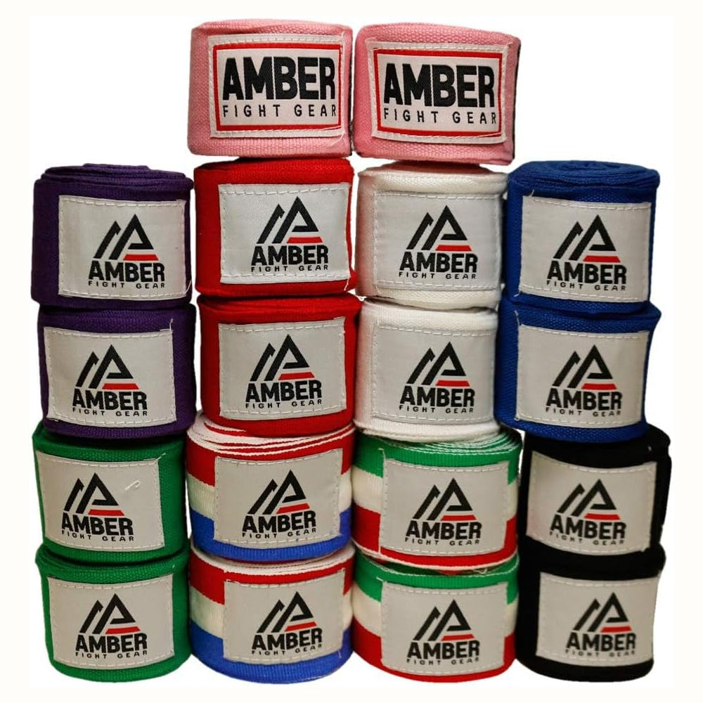 Amber Fight Gear Semi Elastic Professional Hand Wraps with Hook and Loop Closure for Boxing Kickboxing Muay Thai MMA for Men and Women