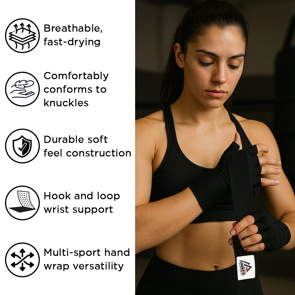 Amber Fight Gear Mexican Style Elastic Handwraps - Breathable, Durable, Machine Washable for MMA, Boxing, Kickboxing, Muay Thai