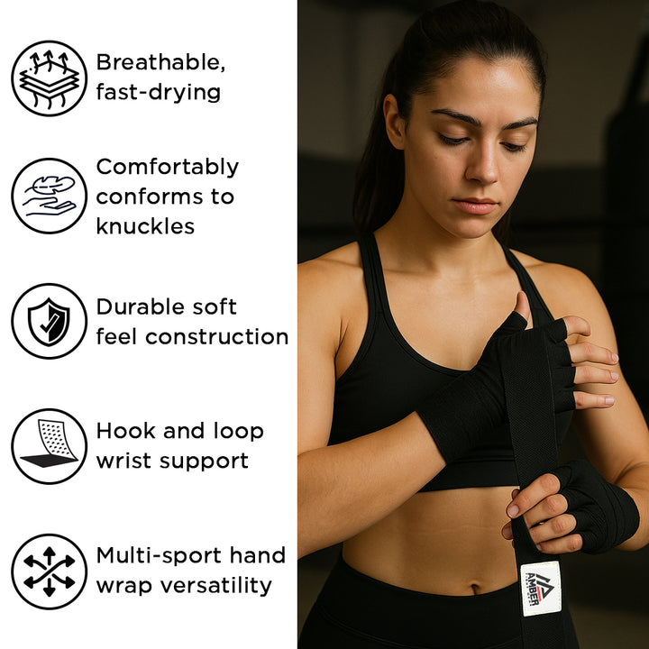 Amber Fight Gear Mexican Style Elastic Handwraps - Breathable, Durable, Machine Washable for MMA, Boxing, Kickboxing, Muay Thai