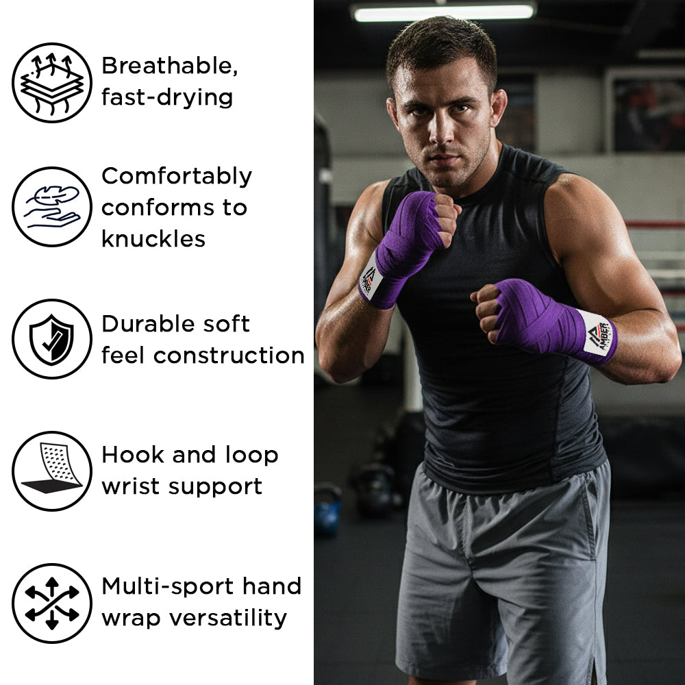 Amber Fight Gear Mexican Style Elastic Handwraps - Breathable, Durable, Machine Washable for MMA, Boxing, Kickboxing, Muay Thai