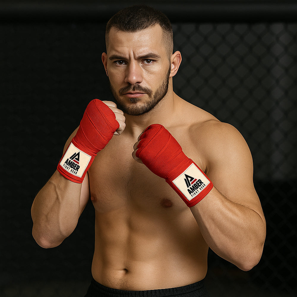 Amber Fight Gear Mexican Style Elastic Handwraps - Breathable, Durable, Machine Washable for MMA, Boxing, Kickboxing, Muay Thai