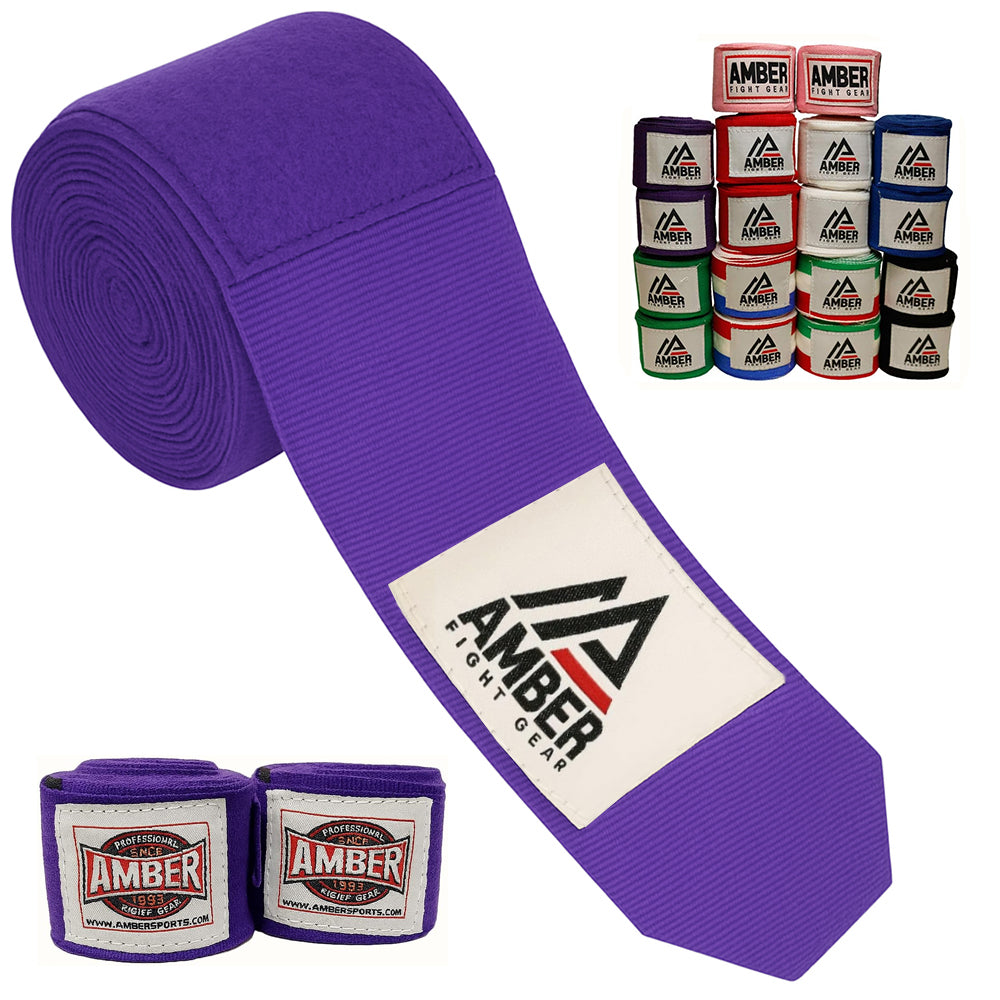 Amber Fight Gear Semi Elastic Professional Hand Wraps with Hook and Loop Closure for Boxing Kickboxing Muay Thai MMA for Men and Women