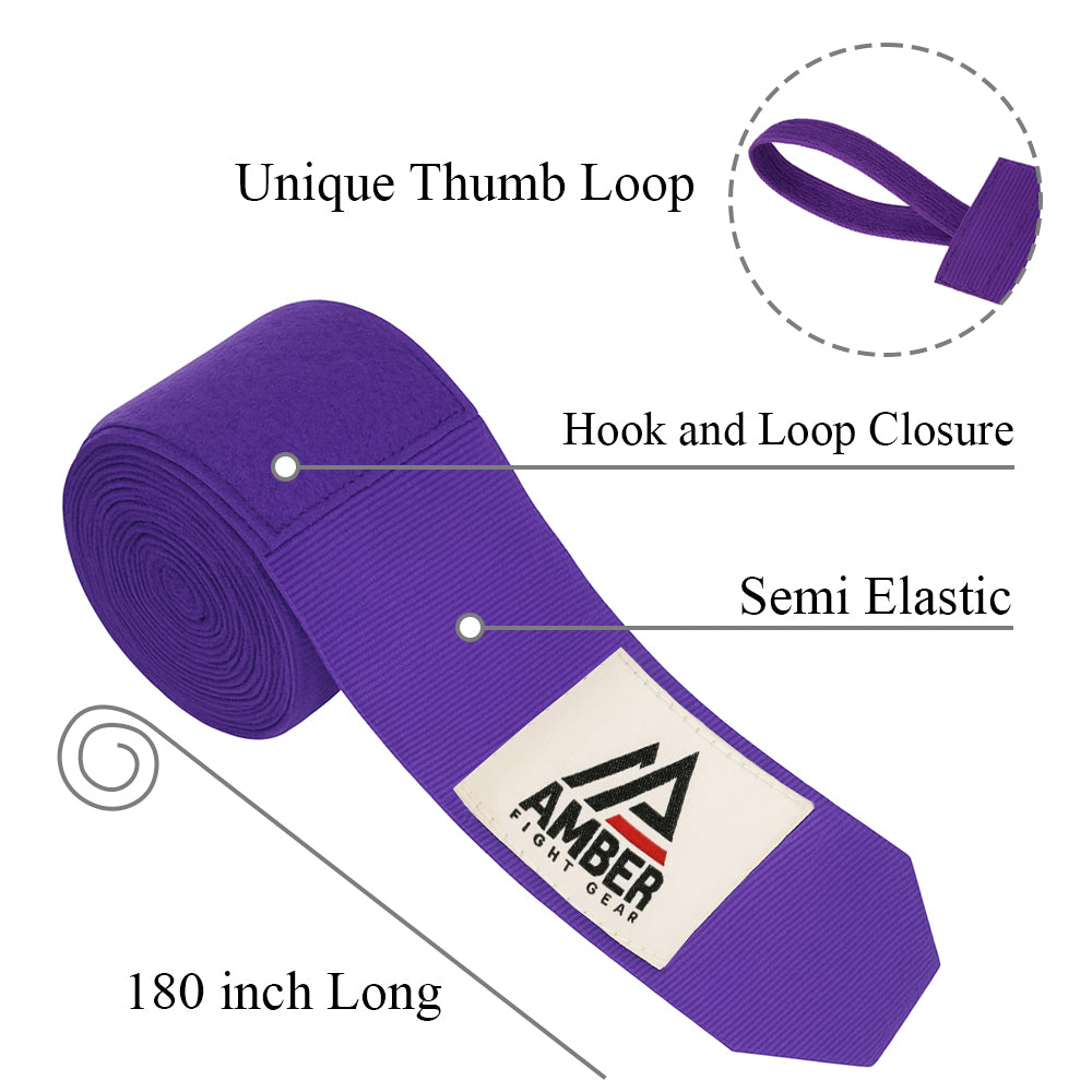 Amber Fight Gear Semi Elastic Professional Hand Wraps with Hook and Loop Closure for Boxing Kickboxing Muay Thai MMA for Men and Women