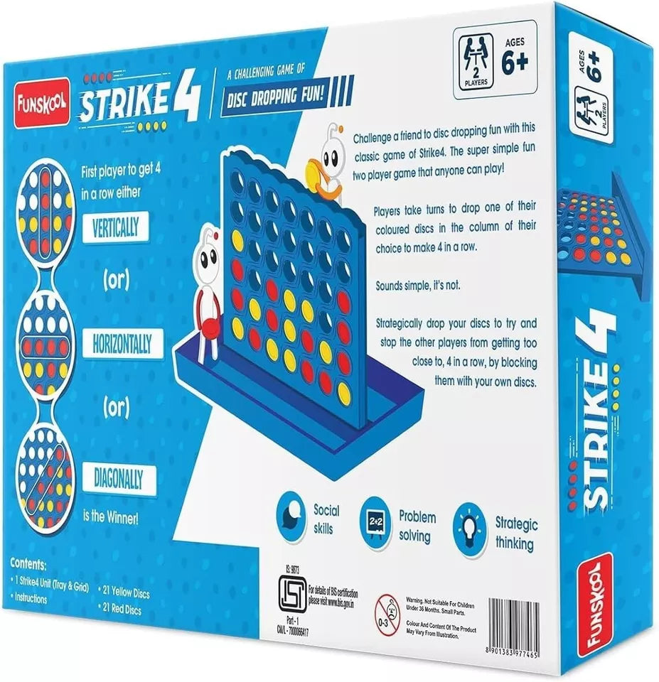 Strike 4, Classic Disc Dropping Game, 4 in a Row, Family Strategy Game