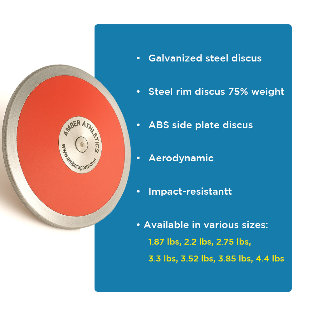 Amber Athletic Gear 70% Rim Weigh Discus Galvanized Steel Rim, Sturdy ABS Plates, Balanced Design, Precision Throws &amp; Enhanced Aerodynamics, 0.85Kg, 1 Kg, 1.25 Kg, 1.5Kg, 1.6 Kg, 1.75Kg and 2 Kg