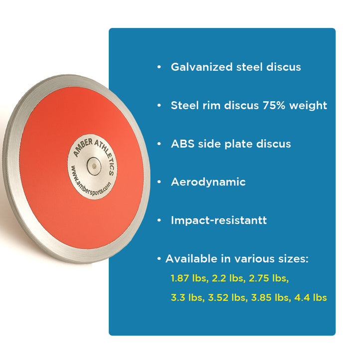 Amber Athletic Gear 70% Rim Weigh Discus Galvanized Steel Rim, Sturdy ABS Plates, Balanced Design, Precision Throws &amp; Enhanced Aerodynamics, 0.85Kg, 1 Kg, 1.25 Kg, 1.5Kg, 1.6 Kg, 1.75Kg and 2 Kg