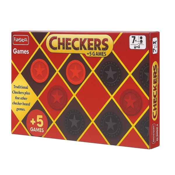 Checkers Plus 5-in-1 Game Set, Traditional Checkers &amp; 5 Other Board Games