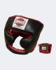 Boxing head guard with 'Amber' written on it. Made of leather with hook loop for secure fit.