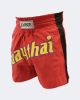 Muay Thai Shorts Red w/White & Black Stripes & Yellow Letters Youth Large