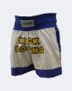 Muay Thai Kickboxing Shorts White with Blue Outline Youth Large