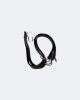 A black leather leash with a hook on it