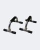 Two black and silver exercise bars with handles for enhancing upper body strength. Non-skid feet