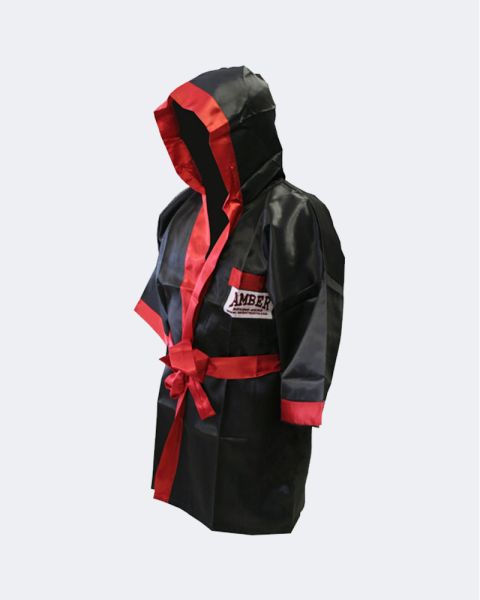Full Length Satin Boxing Robe Black w/Red Outline-Large